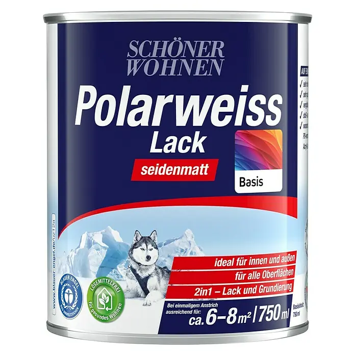 SCHÖNER WOHNEN-Farbe Mix Weißlack Polarweiß zum Mischen lassen - Basismischfarbe 1, Seidenmatt, 750 ml, Wasserbasiert - Dose Polarweiss Lack seidenmatt Basis von Schöner Wohnen, ideal für Innen- und Außenbereiche, 2in1 Lack und Grundierung, lösemittelfrei.