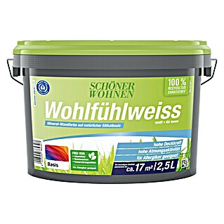 SCHÖNER WOHNEN-Farbe Mix Wandfarbe Wohlfühlweiß zum Mischen lassen (Basismischfarbe 4, Matt, 2,5 l, Konservierungsmittelfrei)