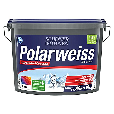 SCHÖNER WOHNEN-Farbe Mix Wandfarbe Polarweiß zum Mischen lassen (Basismischfarbe 4, Matt, 10 l, Konservierungsmittelfrei)