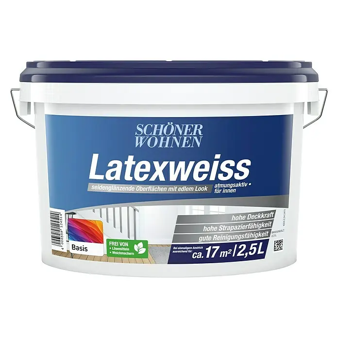 SCHÖNER WOHNEN-Farbe Mix Latexfarbe Latexweiß zum Mischen lassen - Basismischfarbe 4, Seidenglänzend, 2,5 l, Strukturbetonend - Ein Eimer Schönen Wohnen Latexweiss, seidenglänzende Innenfarbe, atmungsaktiv und lösemittelfrei, für ein edles Finish.