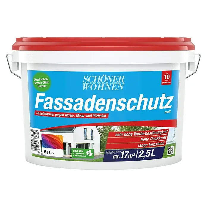 SCHÖNER WOHNEN-Farbe Mix Dispersionsfassadenfarbe Fassadenschutz zum Mischen lassen - Basismischfarbe 4, 2,5 l - Fassadenschutzfarbe von Schöner Wohnen: Schutz vor Algen, Moos und Pilzbefall, langanhaltender Wetterschutz für bis zu 10 Jahre.