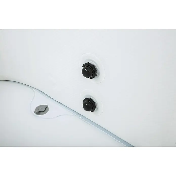 Bestway Lay-Z-Spa Eisbad Glacial Dip - L x B x H: 152 x 92 x 71 cm - Detailansicht eines aufblasbaren Whirlpools mit schwarzen Ventilen und grauem Ablassventil, die die Funktionalität des Produkts hervorheben.