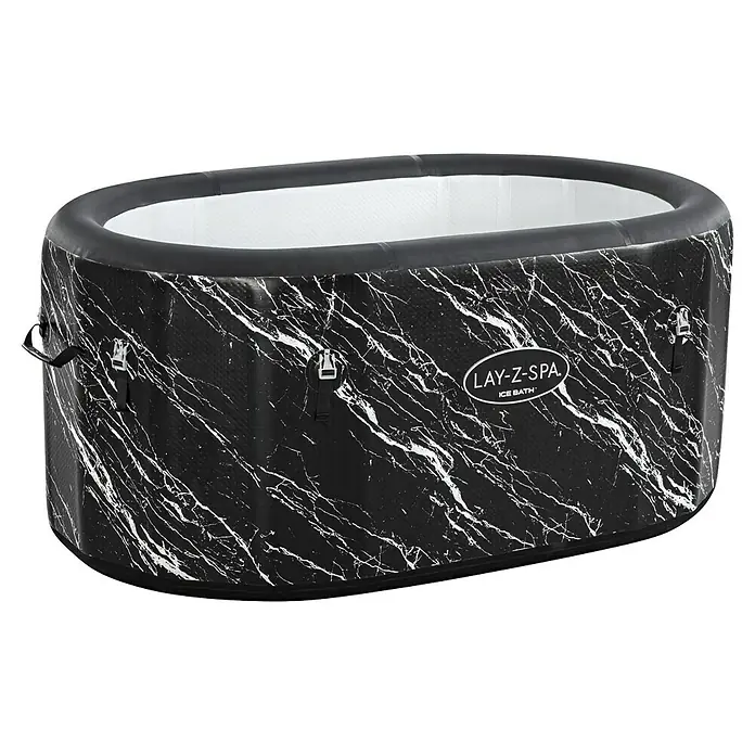 Bestway Lay-Z-Spa Eisbad Glacial Dip - L x B x H: 152 x 92 x 71 cm - Aufblasbare Lay-Z-Spa Eisbadewanne in Schwarz mit weißer Marmoroptik, weißem Innenraum, Griffen und Schnallen.