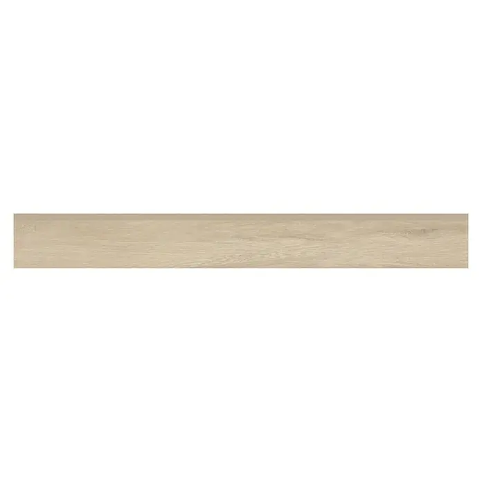 Zócalo cerámico Nook - 7,2 x 9,6 cm, Gris, Mate, 18 pzs. - Panel de madera clara con una veta fina, ideal para interiores modernos y diseños de muebles.