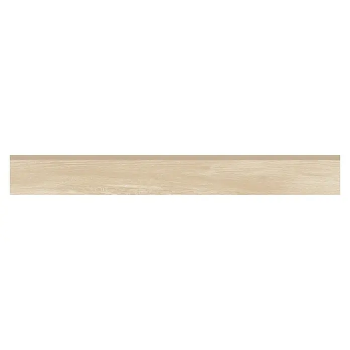 Zócalo cerámico Nook - 7,2 x 9,6 cm, Arce, Mate, 18 pzs. - Primer plano de un revestimiento de madera clara con vetas finas, ideal para interiores modernos. Mejora cualquier habitación con calidez y estética natural.