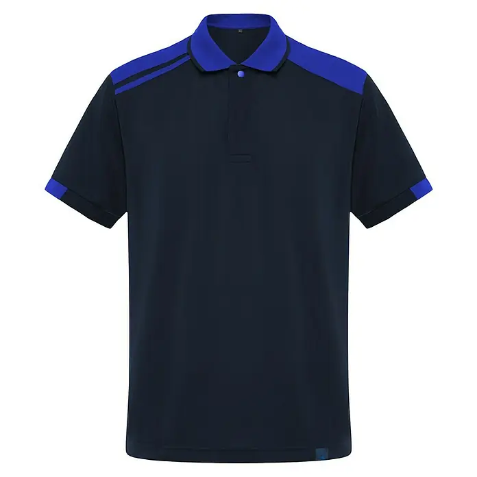 Polo Samurai - XL, Azul/Royal, 100% poliéster - Elegante polo azul marino con detalles en azul real en el cuello, hombros y mangas. Perfecto para un look elegante y deportivo.