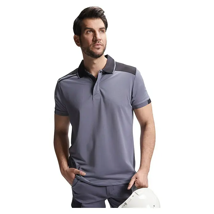 Polo Samurai - M, Plomo/Negro, 100% poliéster - Elegante polo gris de manga corta con cuello negro para un look moderno. Ideal para trabajo y ocio.