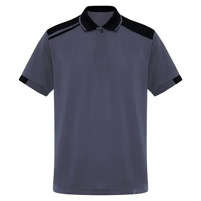 Polo Samurai - M, Plomo/Negro, 100% poliéster - Polo gris con detalles negros en hombros, cuello y mangas, perfecto para un look elegante y deportivo.