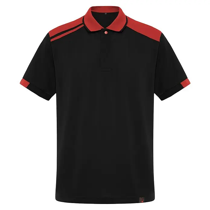 Polo Samurai - L, Negro/Rojo, 100% poliéster - Polo negro con detalles rojos en cuello, mangas y hombros.