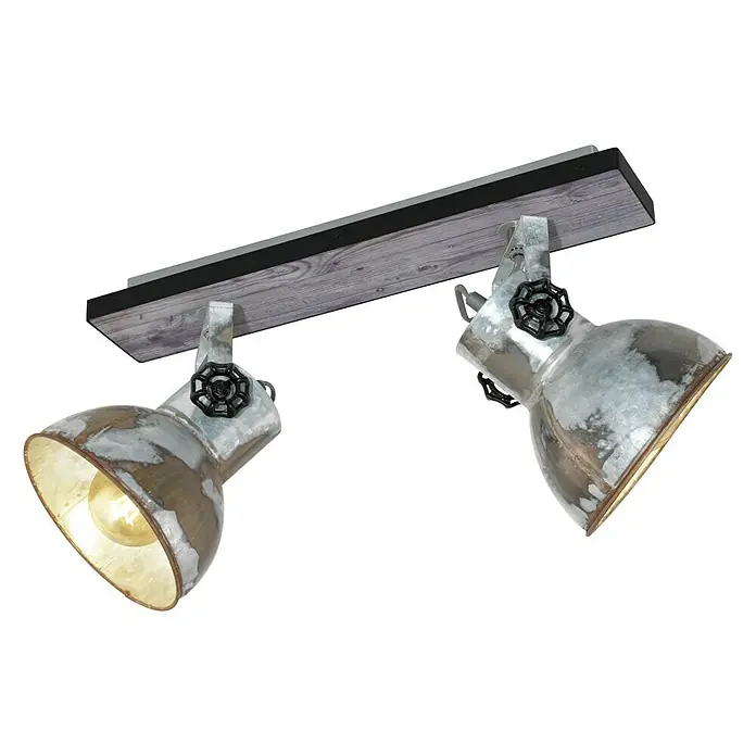 Eglo Barnstaple Deckenstrahler - 80 W, Schwarz, Stahl, E27 - Diese an der Decke montierte Leuchte verfügt über zwei verstellbare Scheinwerfer in einem einzigartigen Vintage-Design mit Holzdetails.