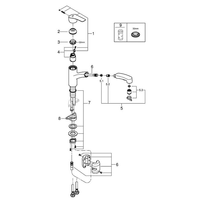 Grohe QuickFix Keukenkraan Start (Supersteel RVS look, Zwenkbereik: 90 °) | BAUHAUS