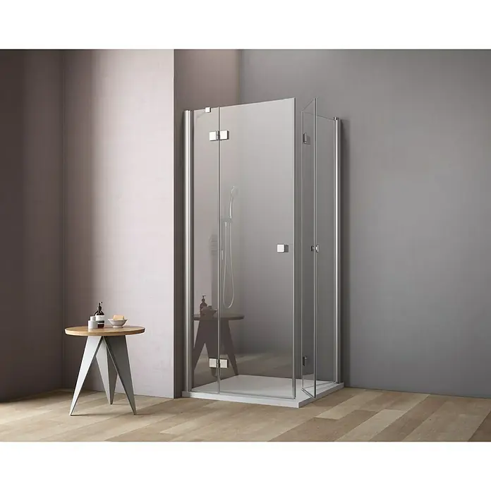 GEO Hit Eckdusche B-E340 - L x B x H: 100 x 80 x 202,2 cm, Beschichtet, Silber, Glasstärke: 6 mm - Elegante Duschkabine mit klaren Linien und modernem Design. Die ideale Ergänzung für jedes Badezimmer.