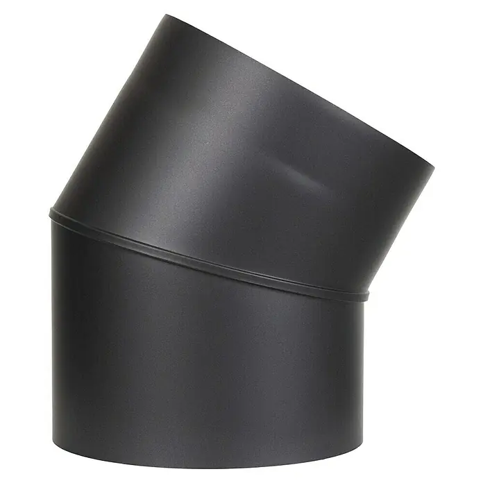Ofenrohrbogen - Durchmesser: 150 mm, 30 °, Senotherm lackiert, Schwarz - Mattschwarzes Metall-Rauchrohrbogen.