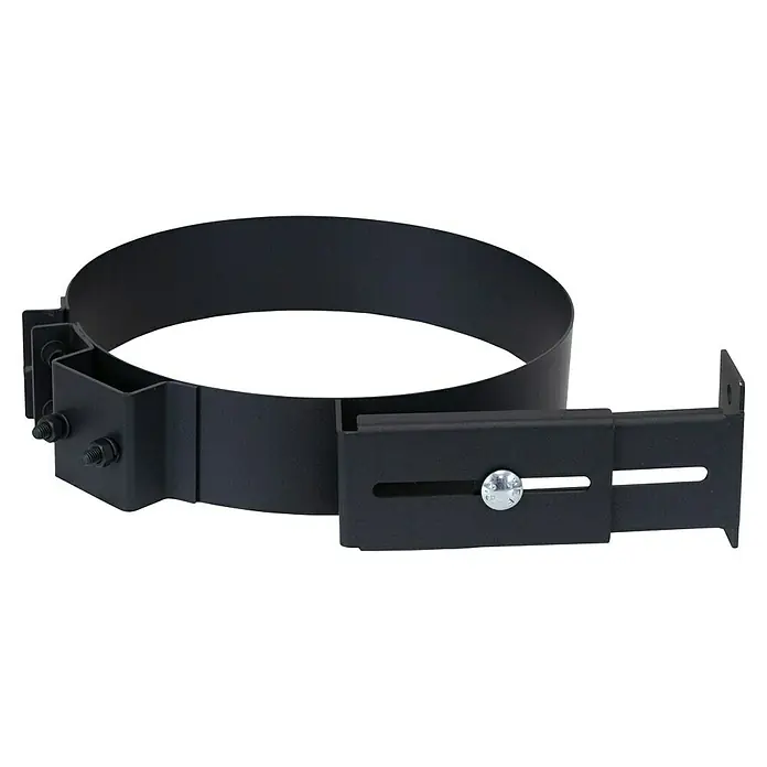 Wandhalterung - Durchmesser: 150 mm, Verstellbar: 200 mm - 350 mm - Schwarze Metall-Rohrschelle mit verstellbarer Montagehalterung.