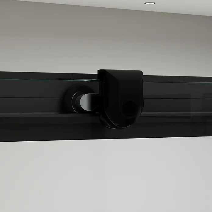 Aurlane Eckdusche Factory - L x B x H: 90 x 90 x 200 cm, Beschichtet, Schwarz, Glasstärke: 6 mm, 47cm Einstiegbreite - Schwarze Schiebetürdusche mit Klarglas und modernem Griff.