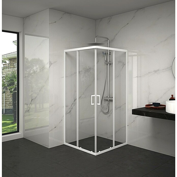 Aurlane Mampara de ducha esquinera Factory (L x An x Al: 90 x 90 x 200 cm, Revestido, Blanco, Espesor de vidrio: 6 mm, Ancho de entrada de 47 cm) | BAUHAUS
