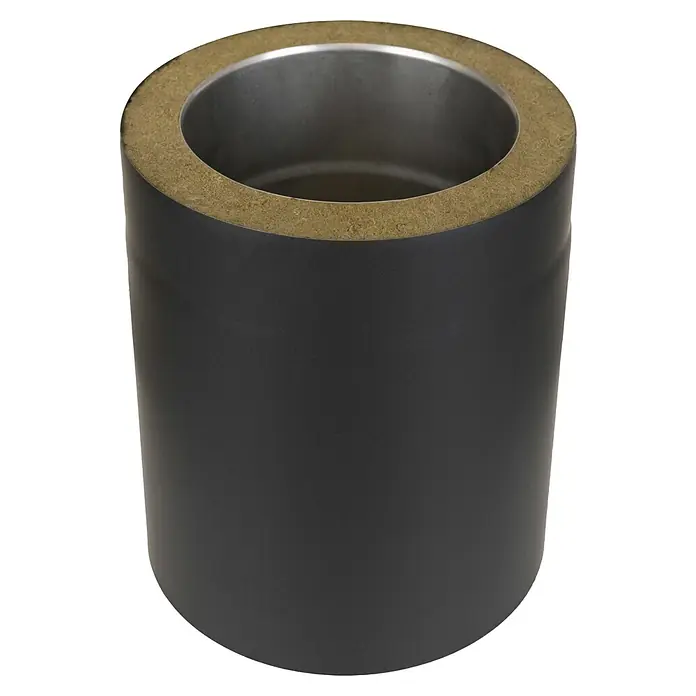 Ofenrohr - Ø x L: 150 x 250 mm, Senotherm lackiert, Schwarz - Dunkelgraue zylindrische Rohrisolierung mit brauner Faserisolierung und metallischem Innenfutter.