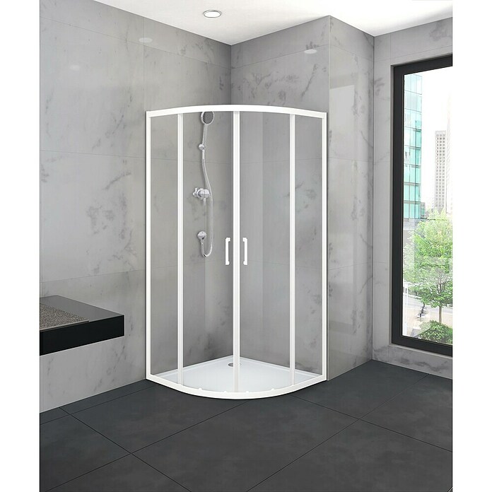 Aurlane Mampara de ducha semicircular Factory (90 x 90 x 200 cm, Recubrimiento en polvo, Blanco) | BAUHAUS