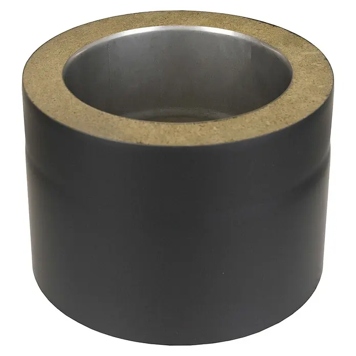 Ofenrohr - Ø x L: 150 x 150 mm, Senotherm lackiert, Schwarz - Dunkelgraues zylindrisches Isolierbauteil mit braunem Rand und metallisch silberner Innenseite.