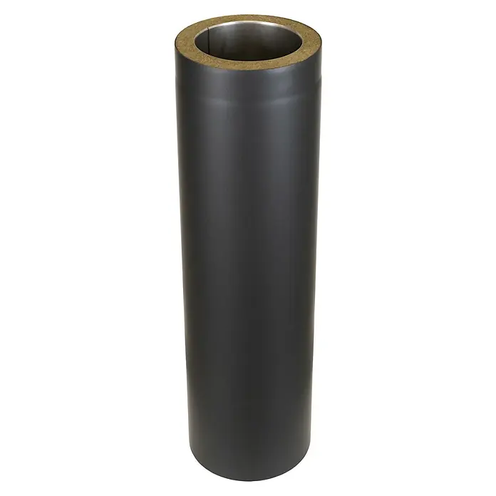 Ofenrohr - Ø x L: 150 x 750 mm, Senotherm lackiert, Schwarz - Zylindrisches, doppelwandig isoliertes Rohrstück mit dunkelgrauer Außenseite, metallischer Innenseite und gelbbrauner Isolierung.