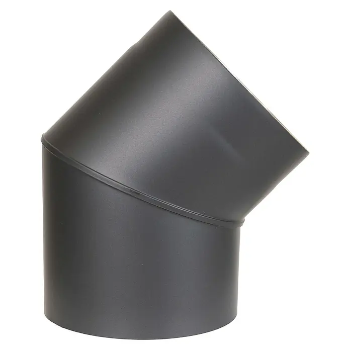Ofenrohrbogen - Durchmesser: 150 mm, 45 °, Senotherm lackiert, Schwarz - Dunkelgraues mattes Abgasrohr-Winkelstück für Schornsteinsysteme.