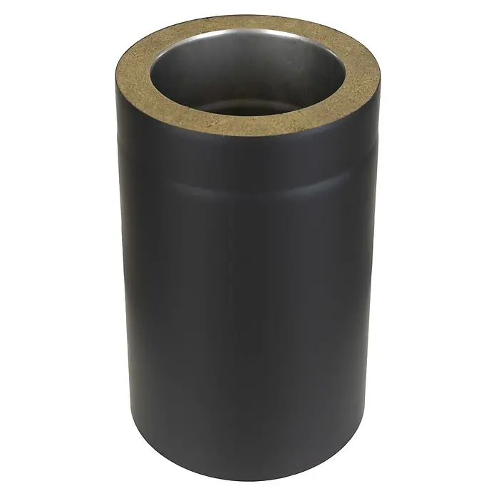Ofenrohr - Ø x L: 150 x 330 mm, Senotherm lackiert, Schwarz - Dunkelgraues isoliertes Rohrstück mit hellbrauner Isolierschicht und metallischer Innenauskleidung.