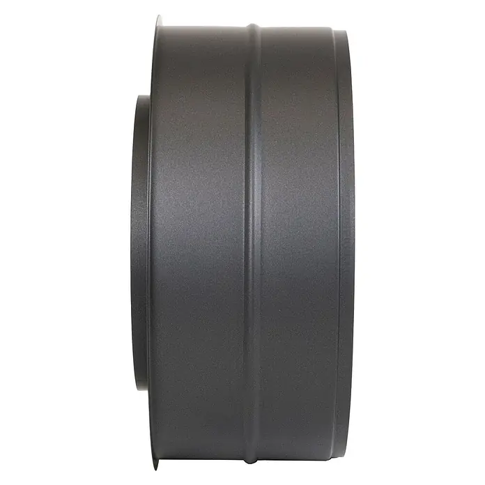 Doppelwandfutter - Durchmesser: 150 mm, Stärke: 95 mm, Schwarz - Dunkelgraues, strukturiertes Metallrohrstück mit Rippen, für Lüftungs- oder Abgassysteme.