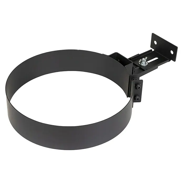 Wandhalterung - Durchmesser: 150 mm, Verstellbar: 90 mm - 125 mm - Schwarze Metall-Montagehalterung mit großem Rundband und verstellbarer Wandplatte.