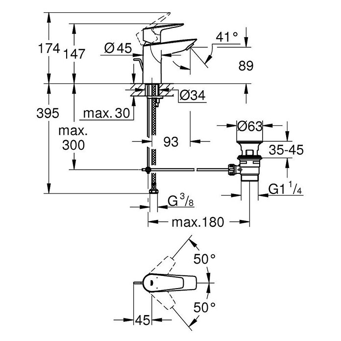 Grohe QuickFix Armatura za umivalnik Start Edge S  (Krom, Sijaj) | 3554 - Waschtischarmatur Marke | DAFA - Armaturen Marke | DAF - Armaturen Brausen | DA - Badausstattung/Bäderwelt | D - Sanitär | BAUHAUS