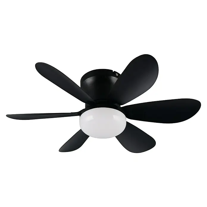 Trio Lighting Ventilador de techo Lund - Negro, 53 cm, 12 W, Blanco cálido - Ventilador de techo moderno con cinco aspas negras y un globo de vidrio blanco redondo en el centro, que proporciona una luz agradable.