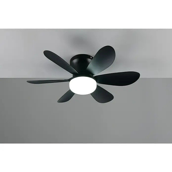 Trio Lighting Ventilador de techo Lund - Negro, 53 cm, 12 W, Blanco cálido - Ventilador de techo moderno con cinco palas y luz integrada. Diseño elegante para salones y dormitorios, perfecto para un toque distintivo.