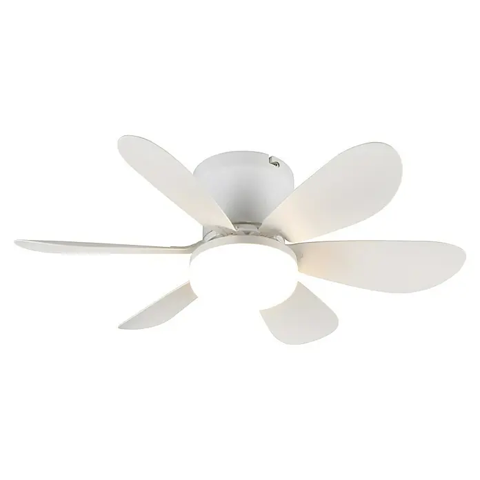 Trio Lighting Ventilador de techo Lund - Blanco, 53 cm, 12 W, Blanco cálido - Primer plano de un ventilador de techo blanco con luz integrada, que muestra un diseño moderno y funcional para espacios interiores.