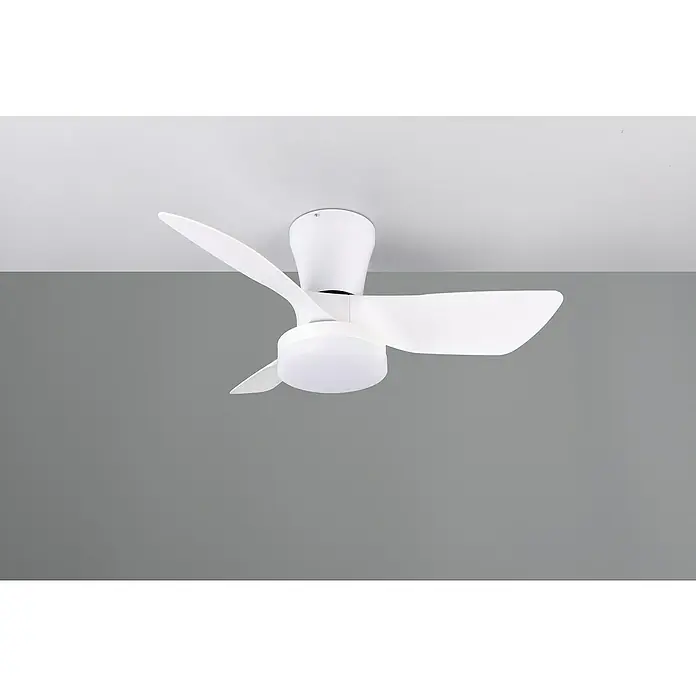 Trio Lighting Ventilador de techo Randers - Blanco, 76 cm, 20 W, Blanco cálido - Un ventilador de techo blanco moderno con luz integrada. Su diseño elegante complementa cualquier habitación, ofreciendo refrigeración e iluminación.