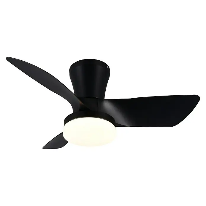 Trio Lighting Ventilador de techo Randers - Negro, 76 cm, 20 W, Blanco cálido - Un ventilador de techo negro moderno con tres aspas y luz integrada, que proporciona iluminación y refrigeración elegante.