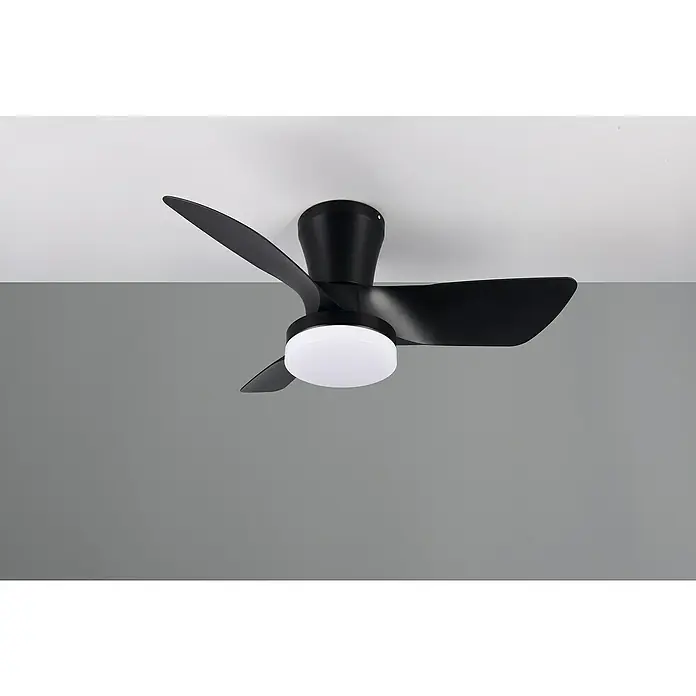 Trio Lighting Ventilador de techo Randers - Negro, 76 cm, 20 W, Blanco cálido - Un moderno ventilador de techo negro con luz LED integrada, perfecto para refrescar e iluminar cualquier estancia con estilo.