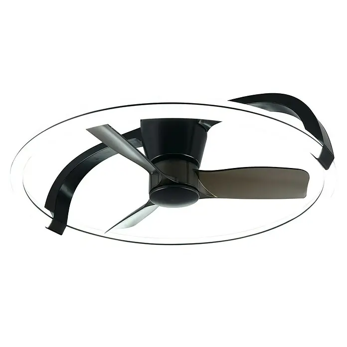 Trio Lighting Ventilador de techo Stockholm - Negro, 73 cm, 37 W, Blanco cálido - Ventilador de techo con luces LED, un diseño negro moderno con tres palas para salones o dormitorios.