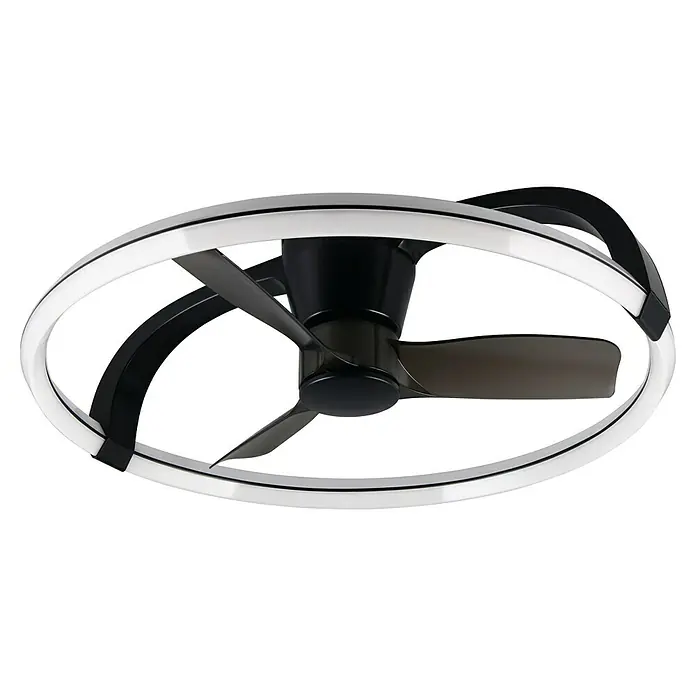 Trio Lighting Ventilador de techo Stockholm - Negro, 73 cm, 37 W, Blanco cálido - Ventilador de techo con anillo LED: Un ventilador de techo moderno con un anillo de luz LED integrado para una iluminación y refrigeración elegantes.