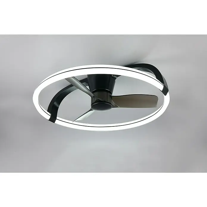 Trio Lighting Ventilador de techo Stockholm - Negro, 73 cm, 37 W, Blanco cálido - Ventilador de techo moderno con iluminación LED. Este ventilador cuenta con tres aspas y una luz LED circular para un diseño elegante.