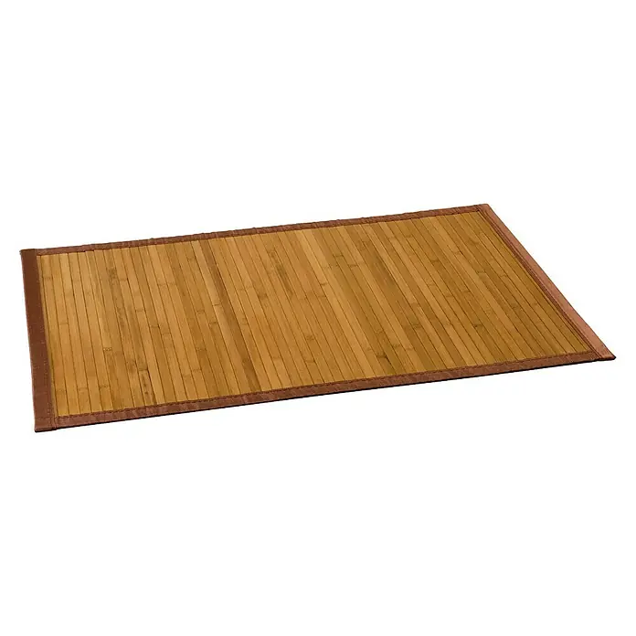 Alfombra de bambú - Marrón, 160 x 240 cm - Primer plano de una estera rectangular de bambú con un borde marrón, mostrando su textura natural y cálida.