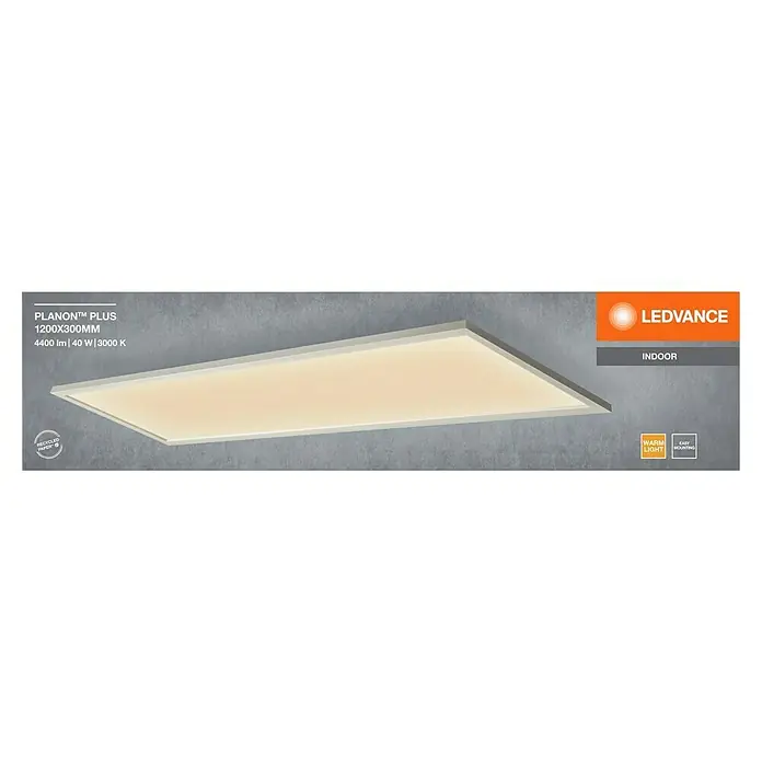 Ledvance LED-Panel Planon Plus - L x B x H: 119,5 x 29,5 x 5 cm, Weiß, Warmweiß - Rechteckige LED-Panel-Leuchte (1200x300mm) mit weißem Rahmen, die warmes 3000K Licht ausstrahlt. Einfache Montage.