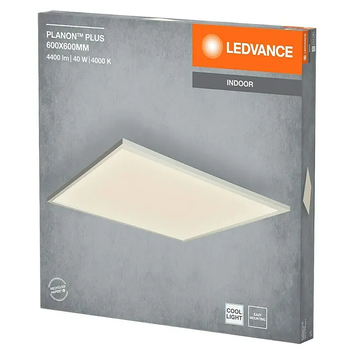 Ledvance LED-Panel Planon Plus - L x B x H: 59,5 x 59,5 x 5 cm, Weiß, Neutralweiß - LEDVANCE PLANON PLUS 600x600mm LED-Deckenpanel, 4000K kühles Licht, flaches Design.