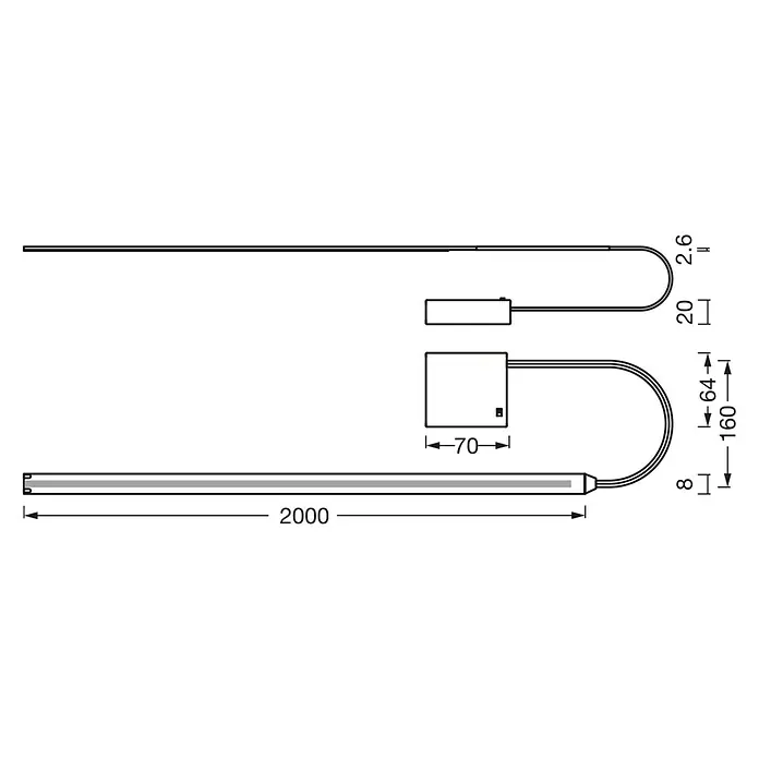 Ledvance LED-Stripes Flex Cob - Länge: 200 cm, Warmweiß, 3,3 W - Linearer LED-Lichtstreifen, 2000mm lang, mit integriertem Treiber und Anschlusskabeln. Inklusive externem Netzteil.