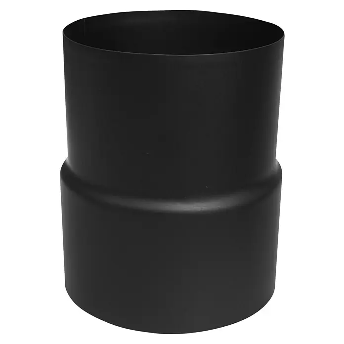 Bertrams Ofenrohrerweiterung - Durchmesser: 80 mm - 150 mm, Pulverbeschichtet, Schwarz Metallic - Schwarzes zylindrisches Rohrreduzierstück, das von einem größeren zu einem kleineren Durchmesser übergeht.