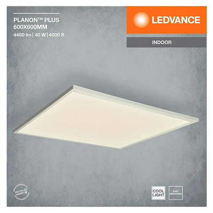 Ledvance LED-Panel Planon Plus - L x B x H: 59,5 x 59,5 x 5 cm, Weiß, Neutralweiß - Weißes LEDVANCE PLANON™ PLUS 600x600mm LED-Panel für den Innenbereich.