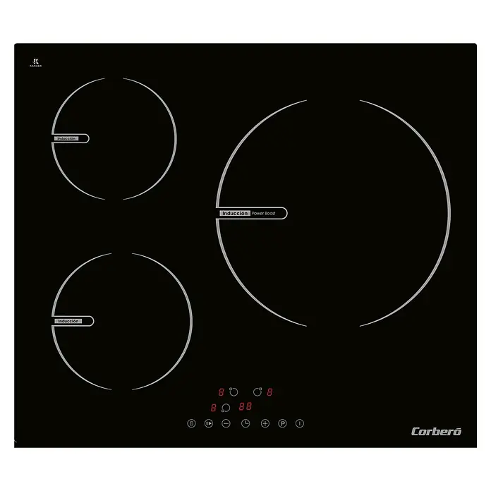 Corberó Placa de cocción CCIG3BL604 - L x An: 52 x 59 cm, Número de fogones de inducción: 3 ud. - Placa de inducción Corberó con tres zonas de cocción y pantalla digital. Diseño moderno para la cocina.