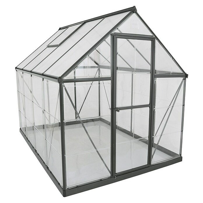 Palram Gewächshaus Hybrid (2,47 x 1,85 x 2,08 m, 0,7 mm, Polycarbonat, Anthrazit)