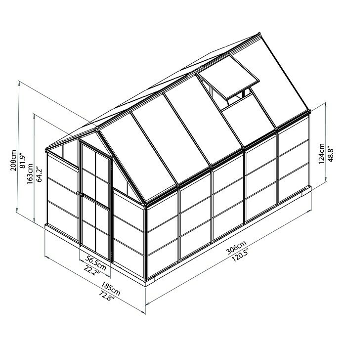 Palram – Canopia Gewächshaus Hybrid185 x 306 x 208 cm, 0,7 mm, Polycarbonat, Anthrazit Unknown