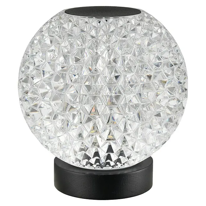 Tween Light Akku-Tischleuchte Crystal - 1 W, L x B x H: 11 x 11 x 11 cm, Warmweiß - Nahaufnahme einer dekorativen Tischleuchte mit kristallinem Muster und schwarzem Sockel, ideal für stimmungsvolle Beleuchtung.