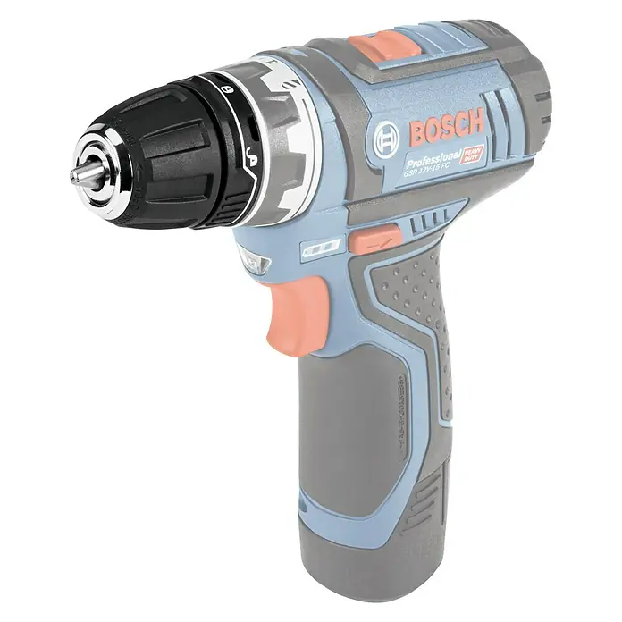 Bosch Professional Bohrfutter GFA 12-B - Passend für: Bosch Professional Akku-Bohrschrauber GSR 12V-15 FC - Akkuschrauber der Marke Bosch Professional GSR 12V-15 FC mit verschiedenen Aufsätzen, ideal für Handwerker und Heimwerker.