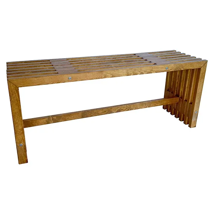 Gartenbank Quadra - B x T x H: 110 x 32,5 x 45 cm, Kiefer, Naturbraun - Hellbraune Holzlattenbank mit schlichtem, rechteckigem Rahmen.